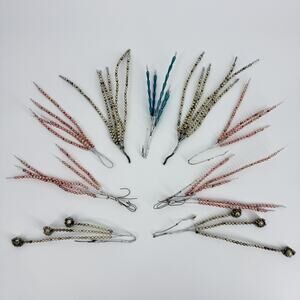 11+ vintage Mercury Glass Seed Bead Spike Christmas Pick -blue green gold tinsel